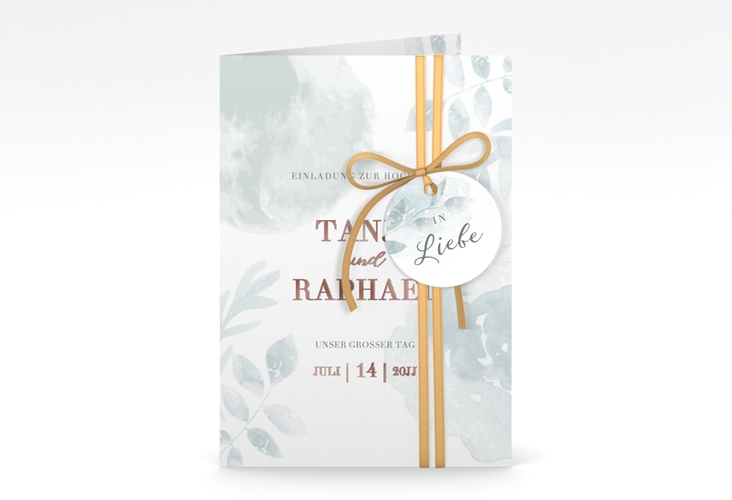 Einladungskarte Hochzeit Blätterdruck A6 Klappkarte hoch rosegold
