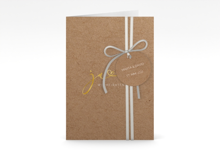 Hochzeitseinladung Jawort A6 Klappkarte hoch gold modern minimalistisch mit veredelter Aufschrift
