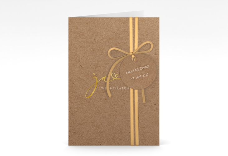 Hochzeitseinladung Jawort A6 Klappkarte hoch gold modern minimalistisch mit veredelter Aufschrift