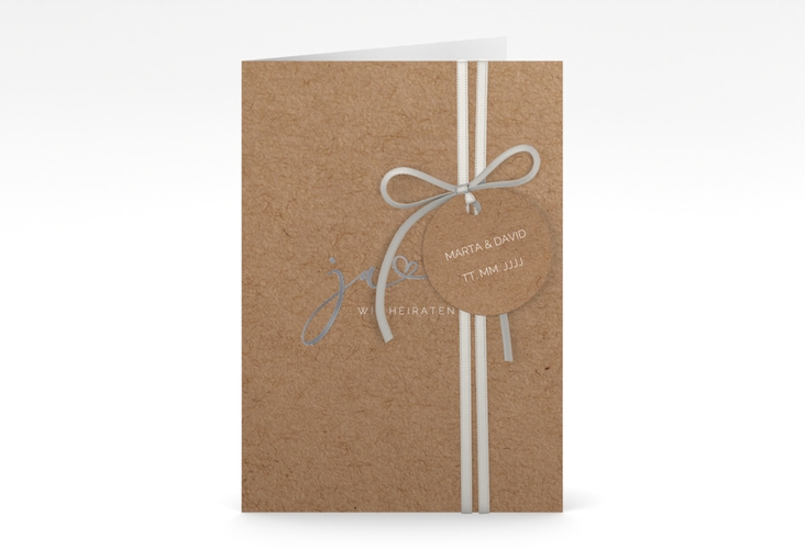 Hochzeitseinladung Jawort A6 Klappkarte hoch silber modern minimalistisch mit veredelter Aufschrift