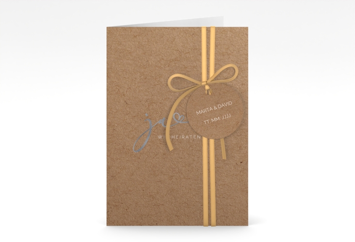 Hochzeitseinladung Jawort A6 Klappkarte hoch silber modern minimalistisch mit veredelter Aufschrift