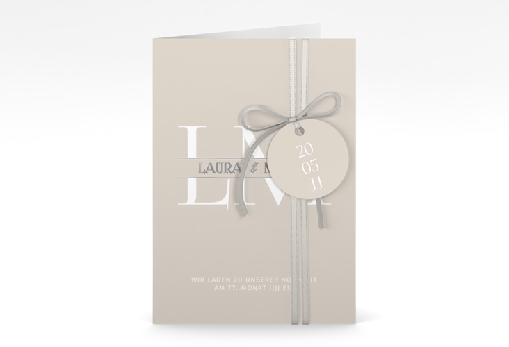 Einladungskarte Hochzeit Monogramm A6 Klappkarte hoch silber