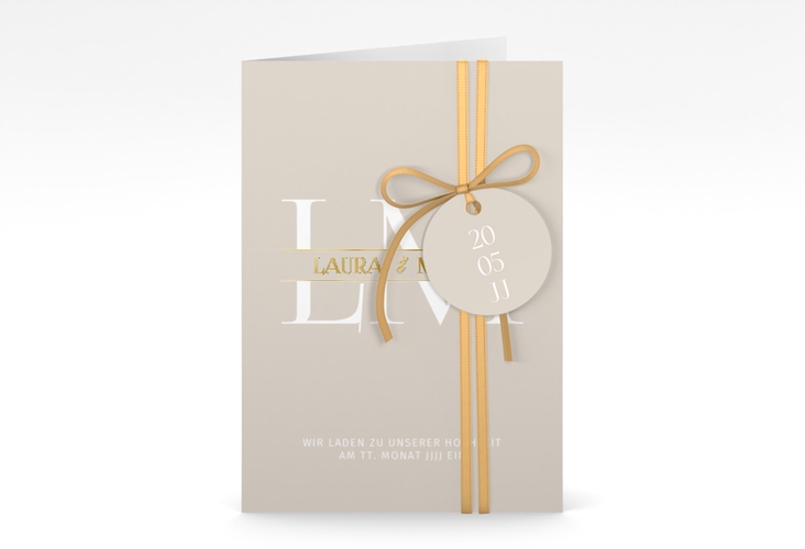 Einladungskarte Hochzeit Monogramm A6 Klappkarte hoch gold