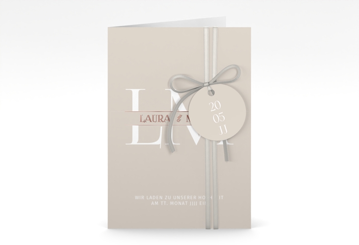 Einladungskarte Hochzeit Monogramm A6 Klappkarte hoch rosegold