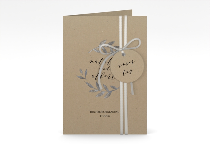 Einladungskarte Hochzeit Naturelove A6 Klappkarte hoch silber