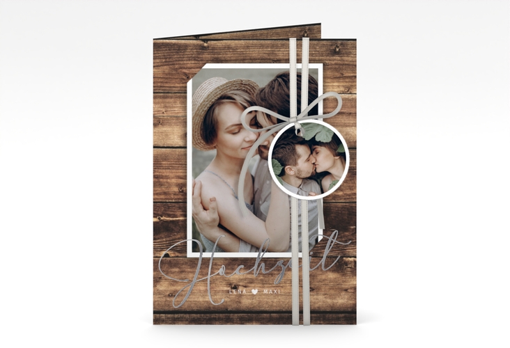 Einladungskarte Hochzeit Rustic A6 Klappkarte hoch silber