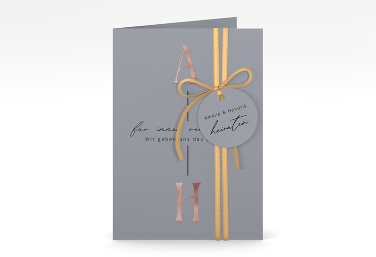 Einladungskarte Hochzeit Lebensbund A6 Klappkarte hoch rosegold mit veredelbaren Initialen