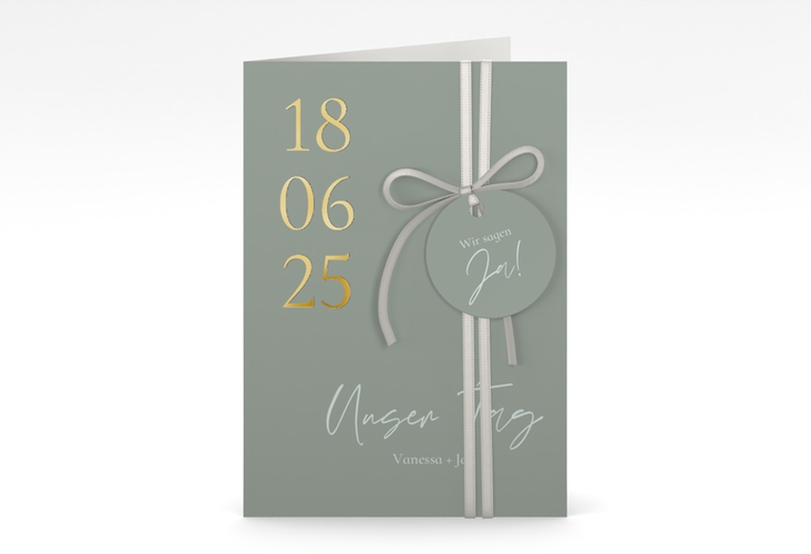 Einladungskarte Hochzeit Day A6 Klappkarte hoch gold mit Datum im minimalistischen Design