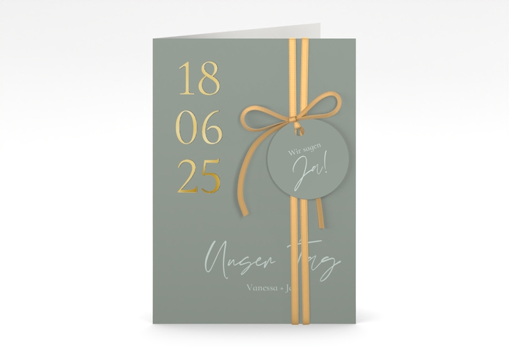 Einladungskarte Hochzeit Day A6 Klappkarte hoch gold mit Datum im minimalistischen Design