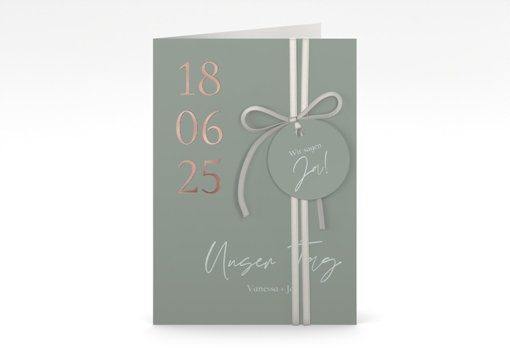 Einladungskarte Hochzeit Day A6 Klappkarte hoch rosegold mit Datum im minimalistischen Design
