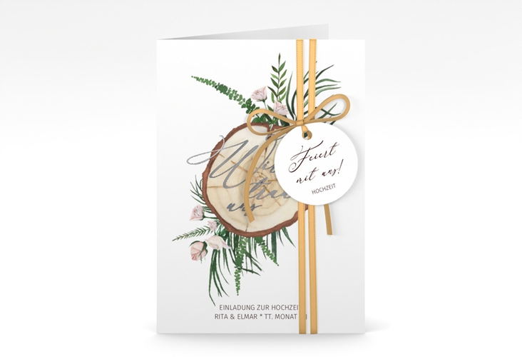Einladungskarte Hochzeit Woodland A6 Klappkarte hoch silber