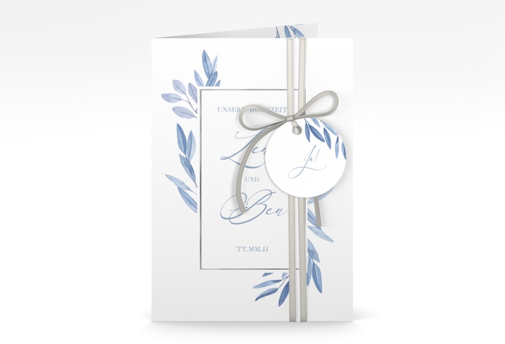 Einladungskarte Hochzeit Classicblue A6 Klappkarte hoch silber