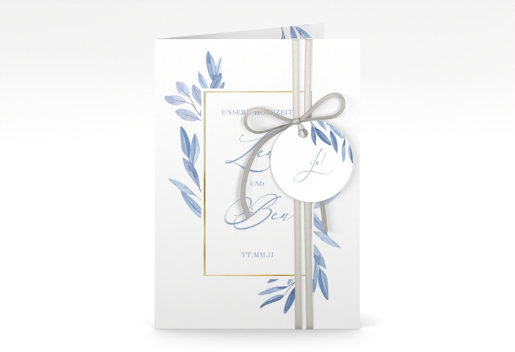 Einladungskarte Hochzeit Classicblue A6 Klappkarte hoch gold