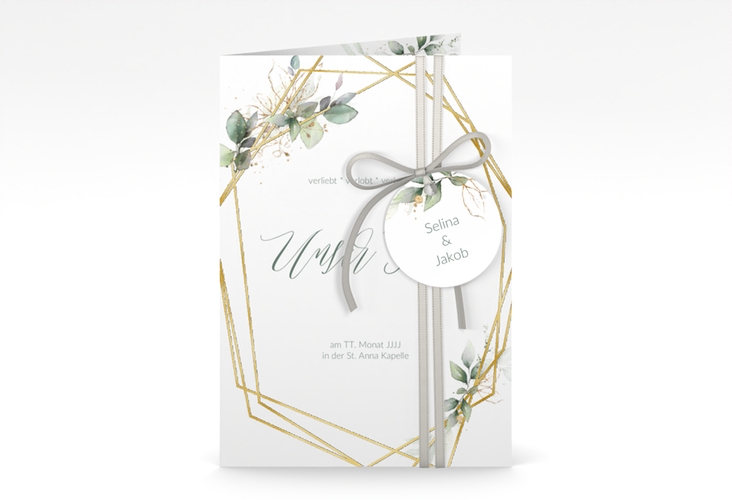 Hochzeitseinladung Greenish A6 Klappkarte hoch gold