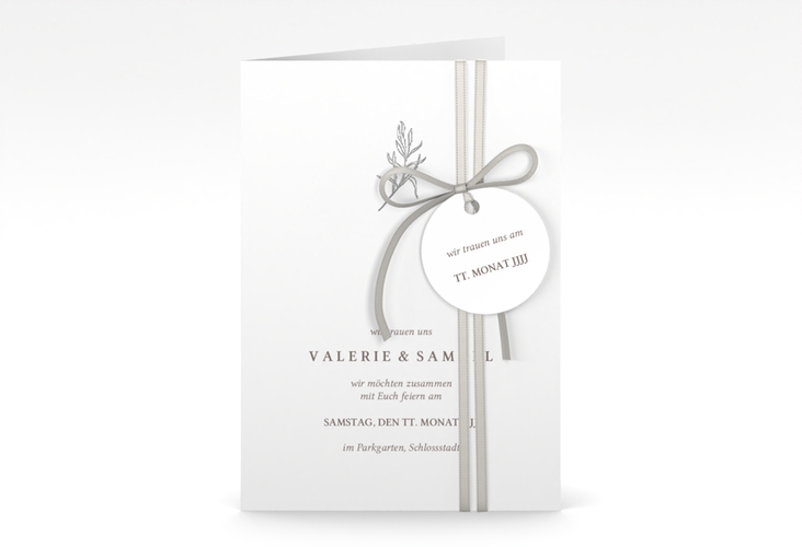 Einladungskarte Hochzeit Ivy A6 Klappkarte hoch silber minimalistisch mit kleiner botanischer Illustration