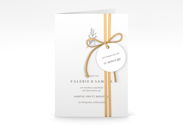 Einladungskarte Hochzeit Ivy A6 Klappkarte hoch silber minimalistisch mit kleiner botanischer Illustration