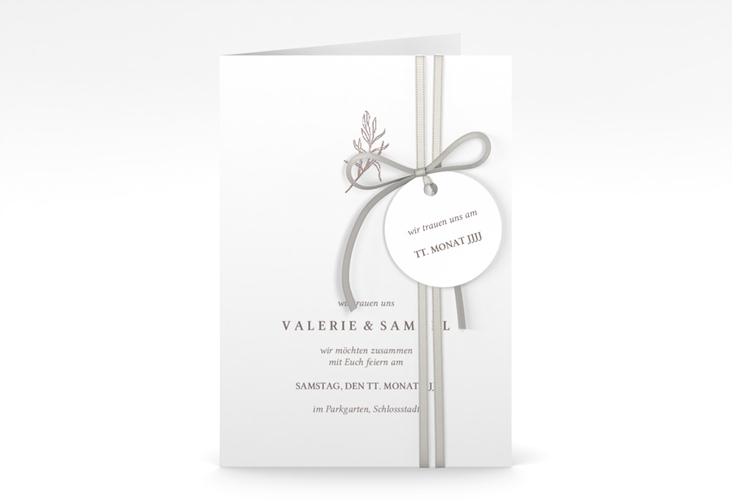 Einladungskarte Hochzeit Ivy A6 Klappkarte hoch rosegold minimalistisch mit kleiner botanischer Illustration