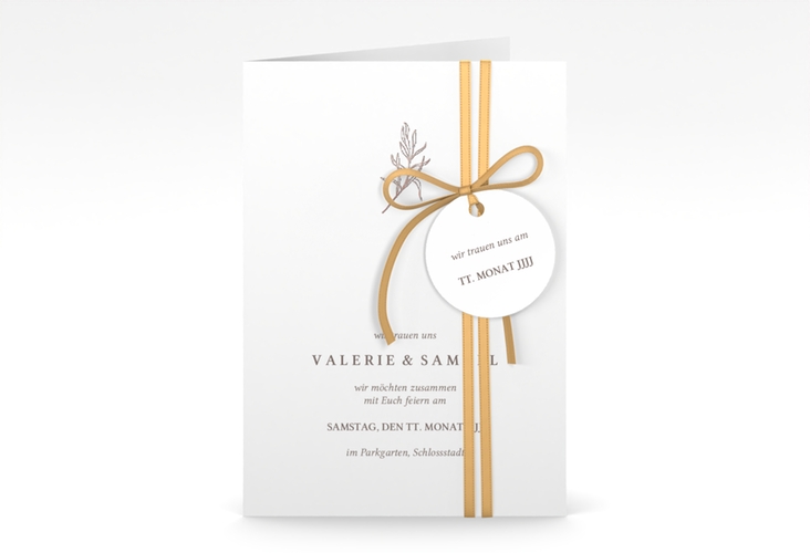 Einladungskarte Hochzeit Ivy A6 Klappkarte hoch rosegold minimalistisch mit kleiner botanischer Illustration