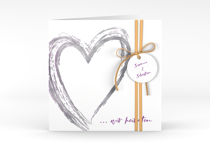 Hochzeitseinladung Liebe quadr. Klappkarte lila silber