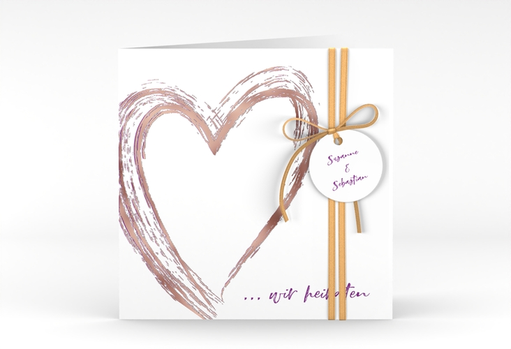 Hochzeitseinladung Liebe quadr. Klappkarte lila rosegold