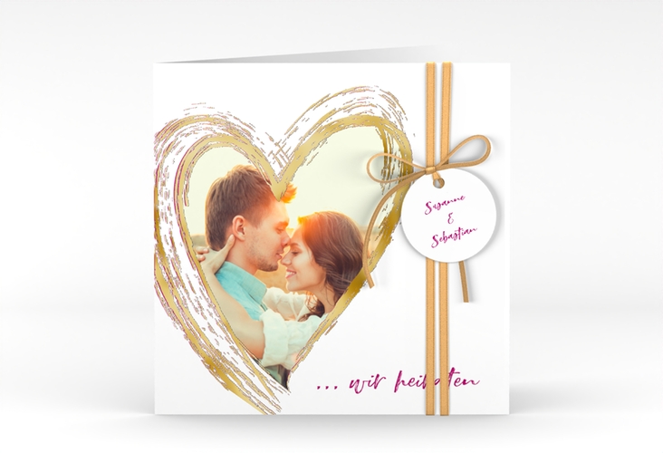 Hochzeitseinladung Liebe quadr. Klappkarte pink gold