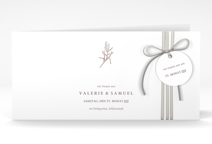 Hochzeitseinladung Ivy lange Klappkarte quer rosegold minimalistisch mit kleiner botanischer Illustration
