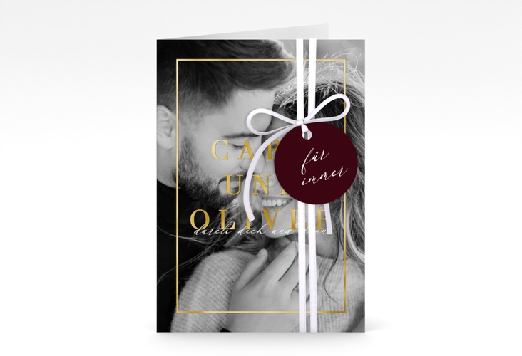 Einladungskarte Hochzeit Moment A6 Klappkarte hoch rot gold