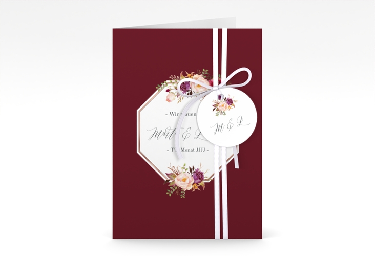 Einladungskarte Hochzeit Prachtvoll A6 Klappkarte hoch rot rosegold