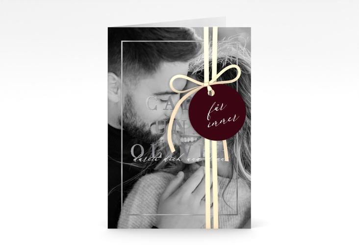 Einladungskarte Hochzeit Moment A6 Klappkarte hoch rot silber
