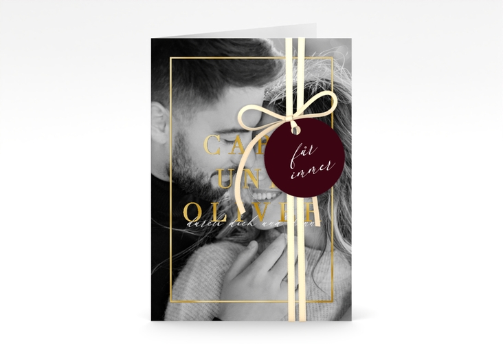 Einladungskarte Hochzeit Moment A6 Klappkarte hoch rot gold