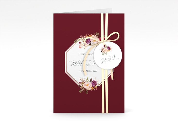 Einladungskarte Hochzeit Prachtvoll A6 Klappkarte hoch rot rosegold