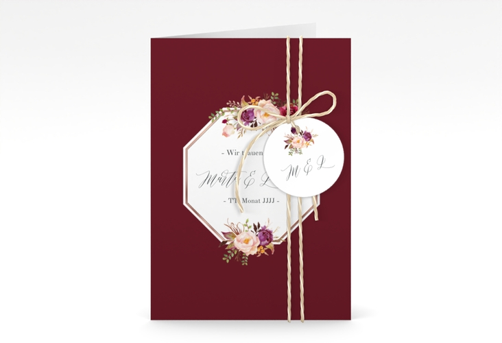 Einladungskarte Hochzeit Prachtvoll A6 Klappkarte hoch rot rosegold