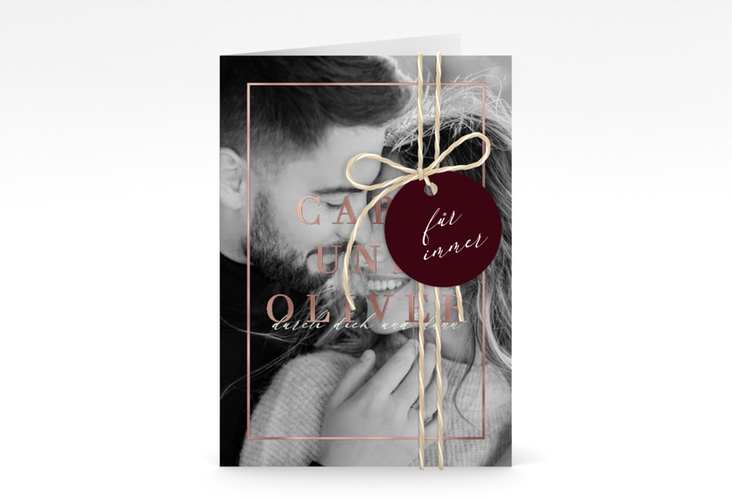 Einladungskarte Hochzeit Moment A6 Klappkarte hoch rot rosegold