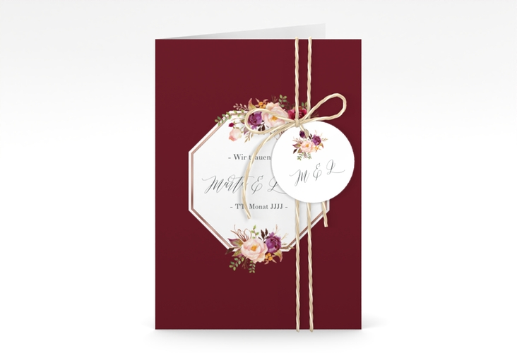 Einladungskarte Hochzeit Prachtvoll A6 Klappkarte hoch rot rosegold