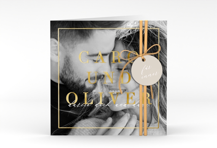 Hochzeitseinladung Moment quadr. Klappkarte beige gold