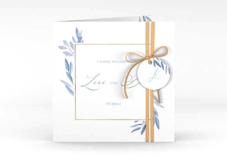 Hochzeitseinladung Classicblue quadr. Klappkarte weiss gold