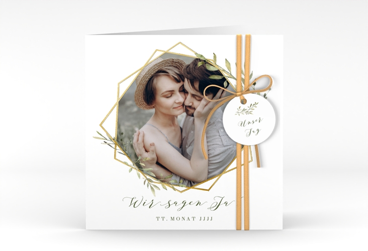 Hochzeitseinladung Acacia quadr. Klappkarte weiss gold