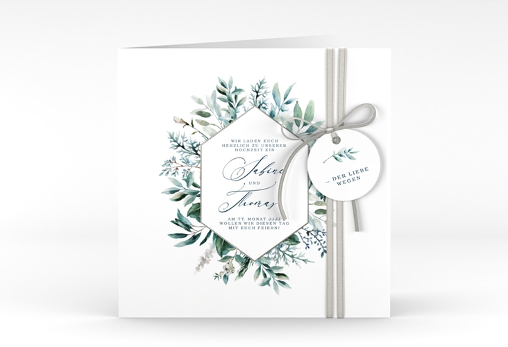 Hochzeitseinladung Lumiere quadr. Klappkarte weiss silber