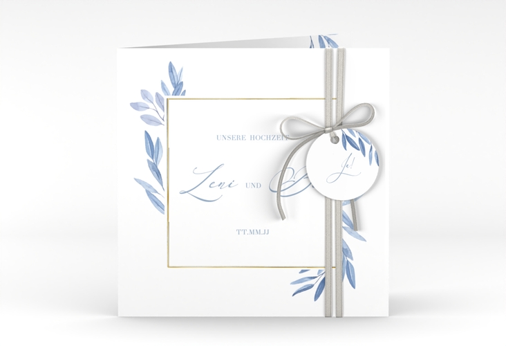 Hochzeitseinladung Classicblue quadr. Klappkarte weiss gold