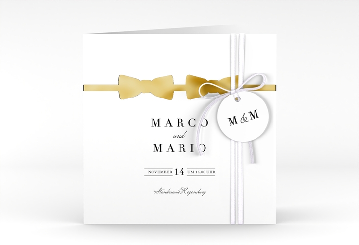 Hochzeitseinladung Suits quadr. Klappkarte schwarz gold
