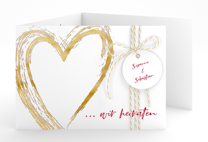 Hochzeitseinladung Liebe A6 Doppel-Klappkarte gold