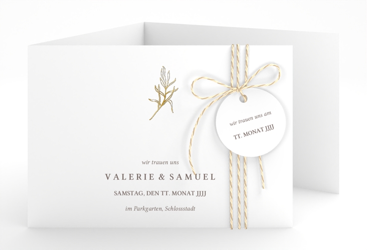 Hochzeitseinladung Ivy A6 Doppel-Klappkarte gold minimalistisch mit kleiner botanischer Illustration