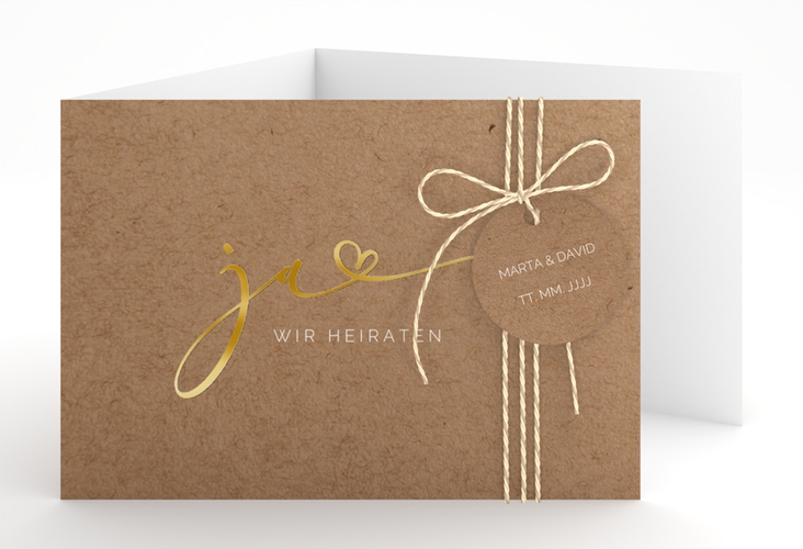 Hochzeitseinladung Jawort A6 Doppel-Klappkarte gold modern minimalistisch mit veredelter Aufschrift