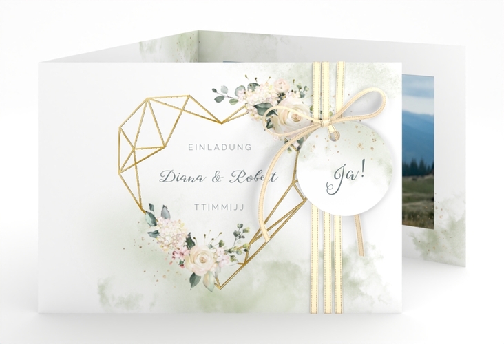 Hochzeitseinladung Adore A6 Doppel-Klappkarte gold