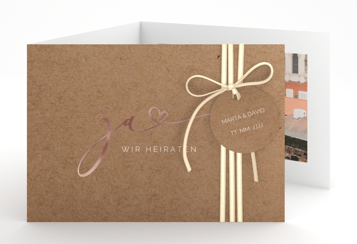 Hochzeitseinladung Jawort A6 Doppel-Klappkarte rosegold modern minimalistisch mit veredelter Aufschrift