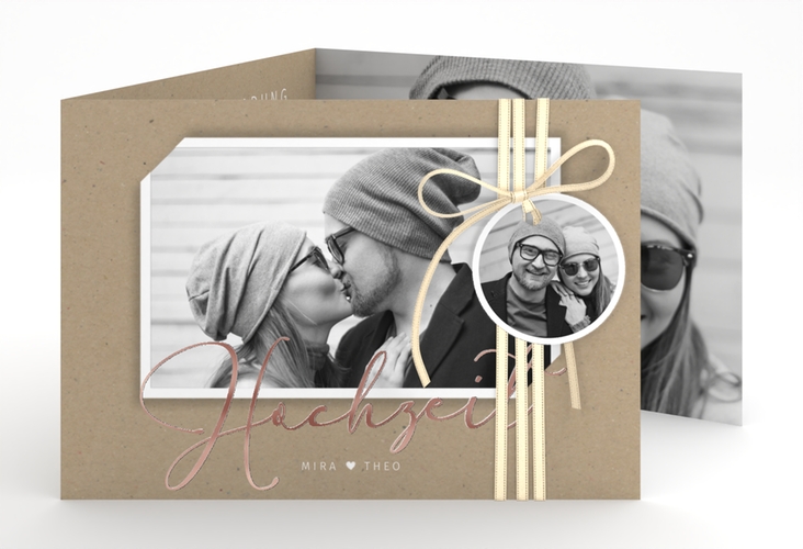 Hochzeitseinladung Crafty A6 Doppel-Klappkarte rosegold mit Schwarzweiß-Foto