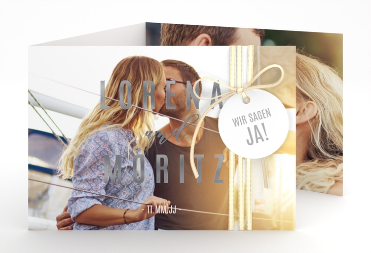 Hochzeitseinladung Memory A6 Doppel-Klappkarte silber