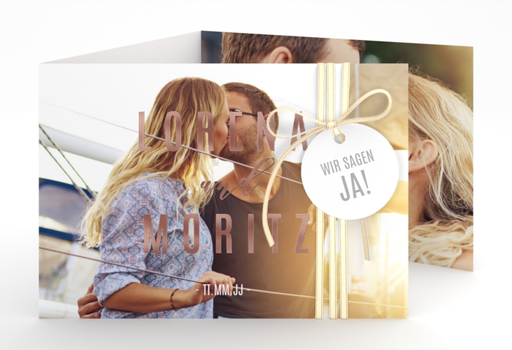 Hochzeitseinladung Memory A6 Doppel-Klappkarte rosegold