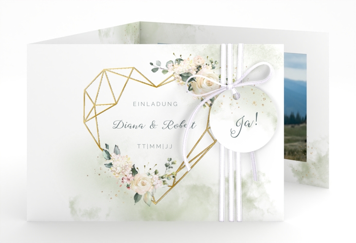Hochzeitseinladung Adore A6 Doppel-Klappkarte gold