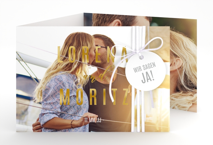 Hochzeitseinladung Memory A6 Doppel-Klappkarte gold